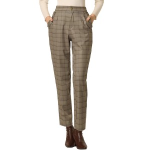 INSPIRE CHIC Women's Vintage Tartan Plaid Elastic Waist Straight Long Trousers - 1 of 4