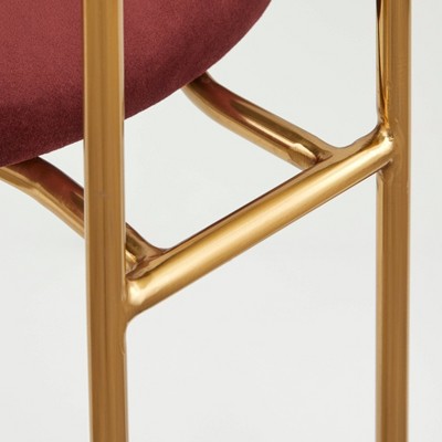 Set of 2 Red Velvet Upholstered Arm Chairs with Metal Frame