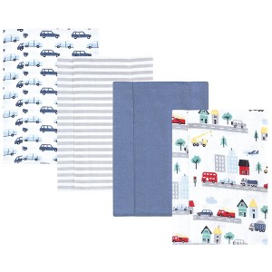 Hudson Baby Boys Cotton Flannel Burp Cloths 4-Pack, City Life, One Size - 1 of 4
