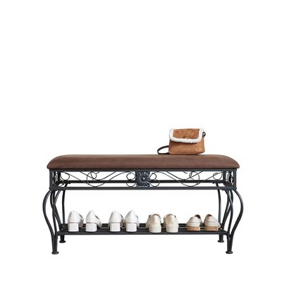 COMHOMA Metal Upholstered Shoe Rack Bench, End of Bed Bench, for Entryway, Bedroom, Metal Frame