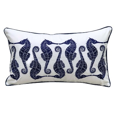 RightSide Designs Indigo Series Seahorse Pattern Embroidered Indoor/Outdoor Throw Pillow