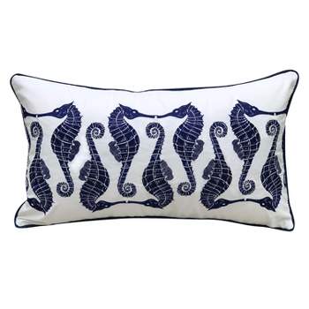 RightSide Designs Indigo Series Seahorse Pattern Embroidered Indoor Outdoor Throw Pillow