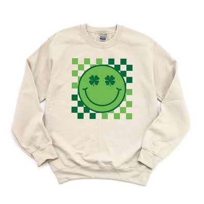 Simply Sage Market Women's Graphic Sweatshirt Clover Eyes Smiley St. Patrick's Day