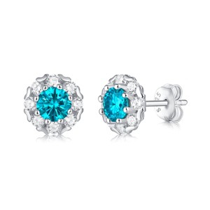 Guili 0.50ctw Stunning Stud Earrings with Lab-Created Moissanite and Blue Topaz in a Round Halo Design – Elegant and Sparkling - 1 of 2