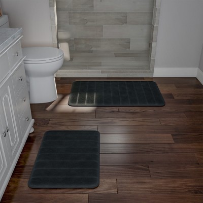 Hastings Home 2-Piece Memory Foam Bathroom Rug Set – Black
