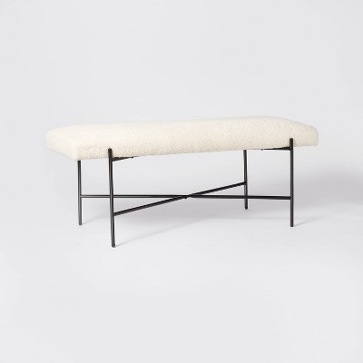 Clarkston Metal Base Upholstered Bench Cream Boucle - Threshold&#8482; designed with Studio McGee