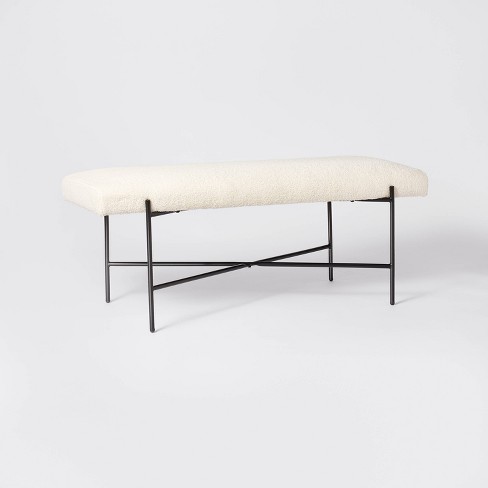 Clarkston Metal Base Upholstered Bench Cream Boucle - Threshold