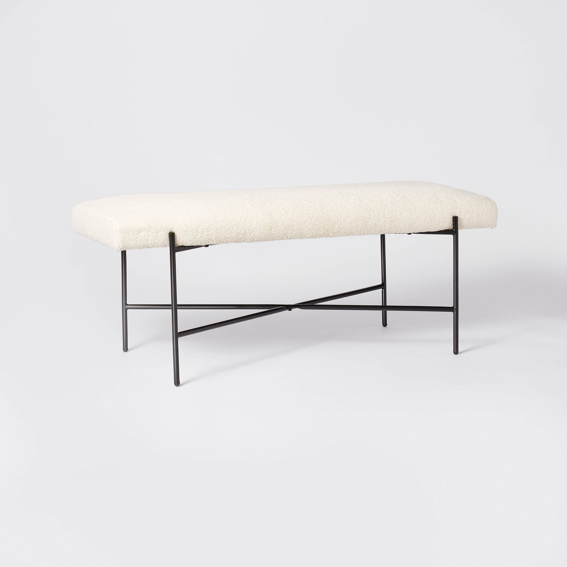 Clarkston Metal Base Upholstered Bench Cream Boucle - Threshold™ designed with Studio McGee: Entryway Seating, Modern Ottoman Style