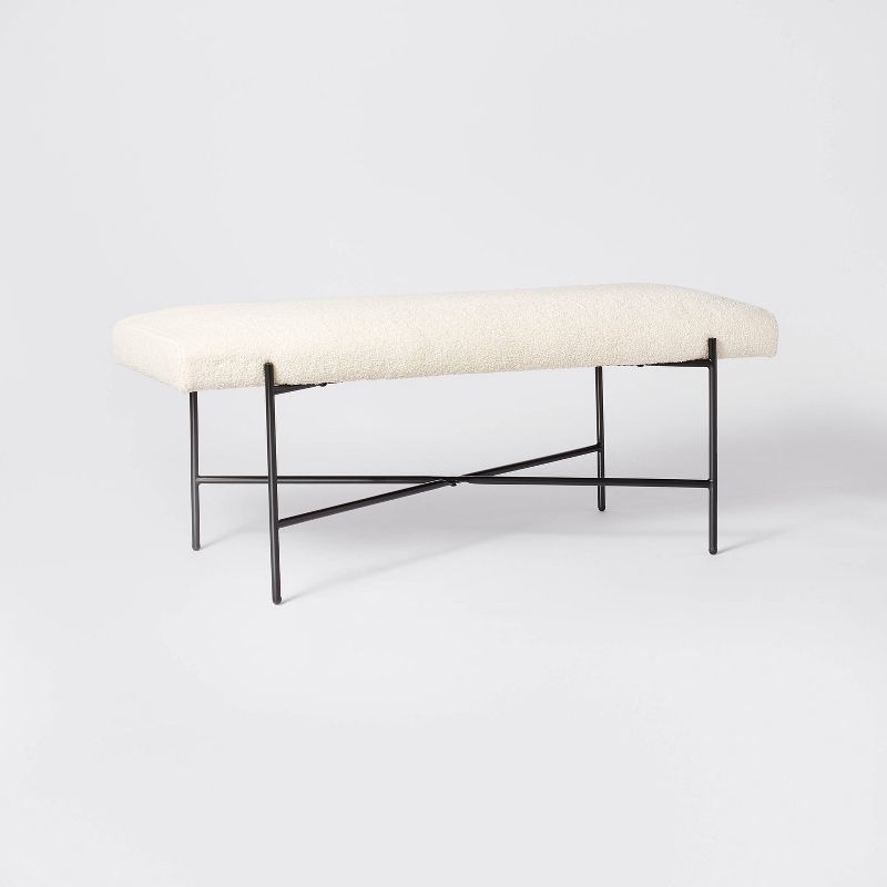 Clarkston Metal Base Upholstered Bench Cream Boucle - Threshold&#8482; designed with Studio McGee, 1 of 17
