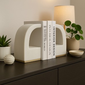Decorative Quote Mark Bookends for Home Decor - Stylish Book Ends Accessories for Office Accent and Home Library Decor - Set of 2, 10", White - 1 of 4