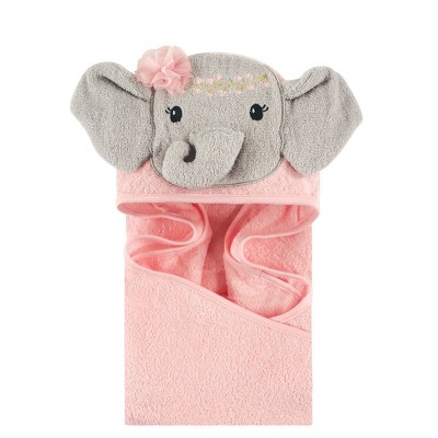 Little Treasure Baby Girl Cotton Animal Face Hooded Towel, Blossom Elephant, One Size