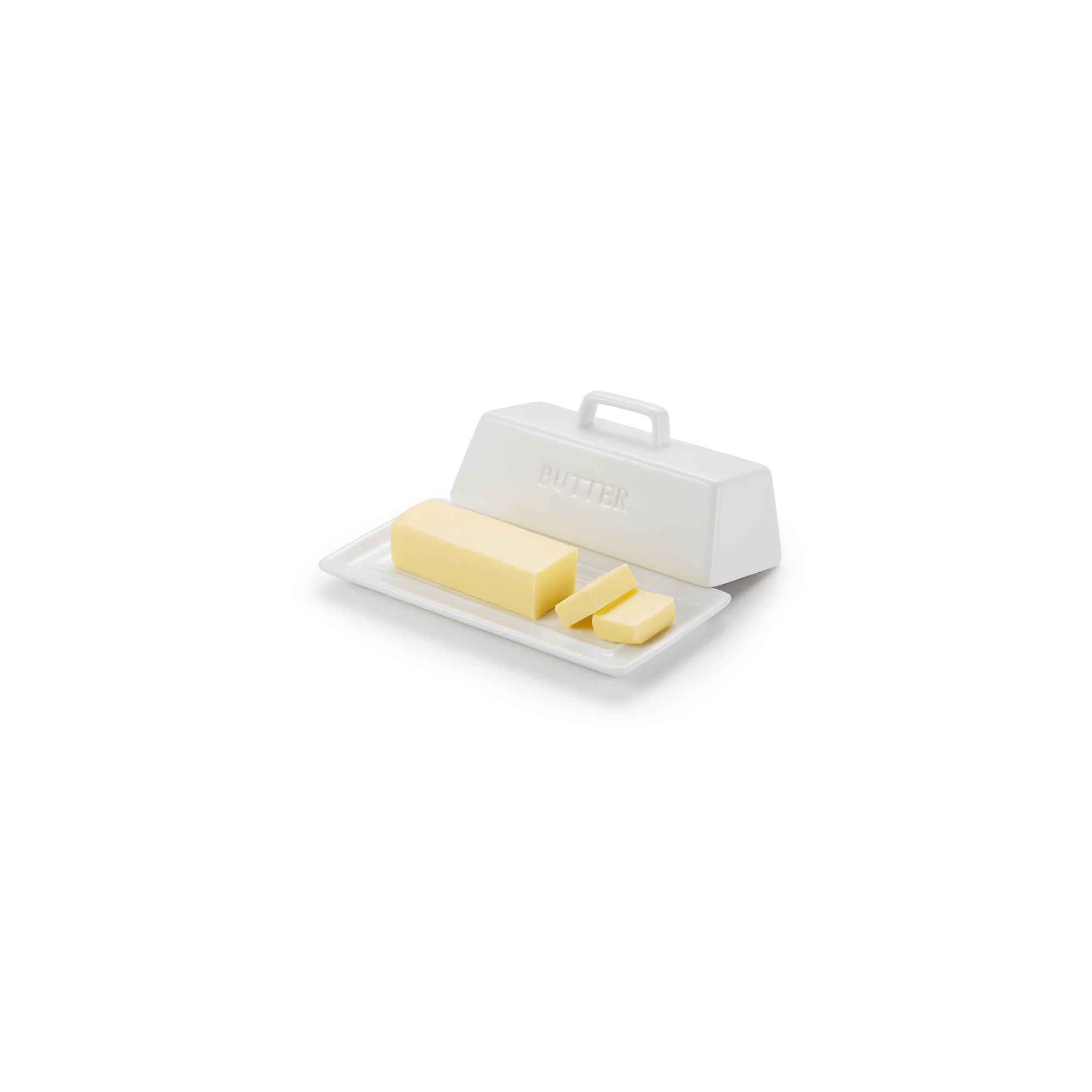 Kook Ceramic Butter Dish with Handle Cover Design, 7.5 Inch Wide, White