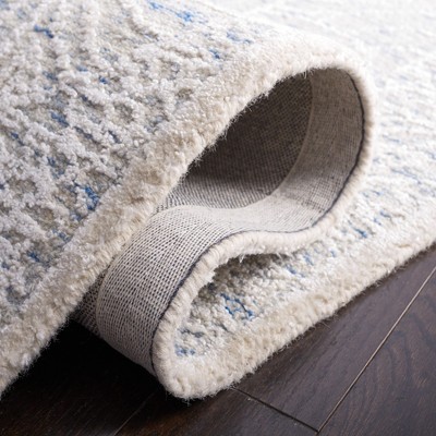 Ivory and Blue Wool 4' x 6' Handmade Geometric Rug
