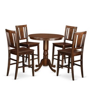 HomeStock 5-Piece Round Mahogany Finish Solid Wood Top Dining table with 4 Chairs - 1 of 4