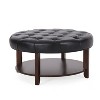 CAVINAS Modern Round PU Leather Ottoman Bench with Storage Shelf,Upholstered Wooden Storage Ottoman for Living Room - 3 of 4