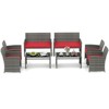 Costway 8 PCS Patio Conversation Set with Seat Cushions & Tempered Glass Tabletop, Outdoor Red/Black/Off-white/Gray/Turquoise/Navy - 2 of 4