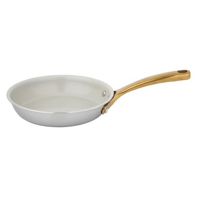 NutriChef 8'' Small Fry Pan - Frypan Interior Coated with Durable Ceramic Non-Stick Coating, Stainless Steel