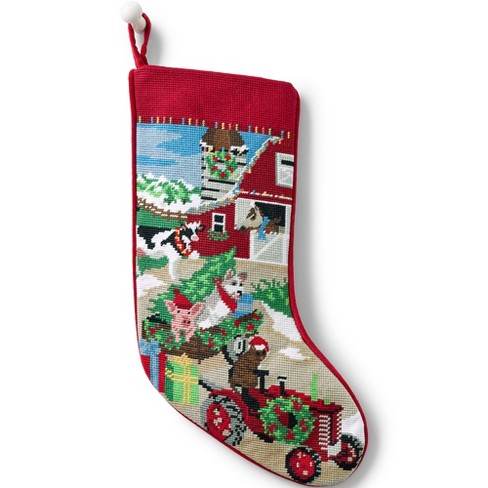 Lands End Needlepoint Christmas Stocking One Size Fits Most Farming Holiday Target