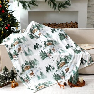 Lomsoe Christmas Elk Throw Flannel Blanket Cozy Warm Throw Blanket with Holiday Themed Print Christmas Gift for Winter Couch Sofa Bed Home Decor - 1 of 4