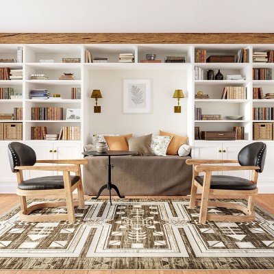 Agave Brown Geometric Fringed Synthetic Area Rug, 6' 7" x 10' 2"