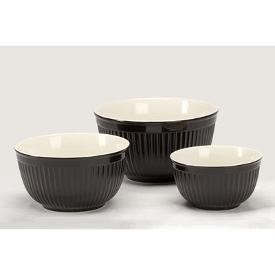 Omniware Simsbury Batter Bowl Set, 3-Piece Nesting Bowls, Stoneware Kitchen Mixing Bowls for Baking & Cooking - 30 oz, 75 oz, 112 oz - (Black)