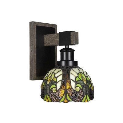 Toltec Lighting Tacoma 1 - Light Sconce in  Black/Painted Wood with 7" Ivory Cypress Art Glass Shade