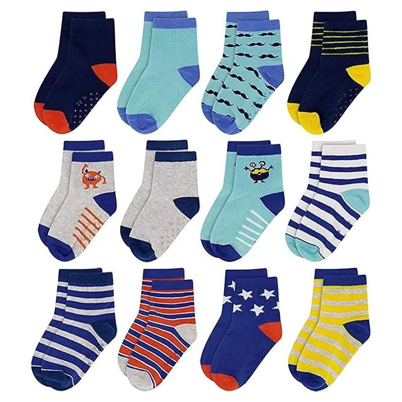 Multicolor Kid's 12 pack socks for Boys and Girls, Toddlers Ages 2-5, 2 of 4