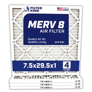 Filter King 7.5x29.5x1 Air Filter | 4-PACK | MERV 8 HVAC Pleated A/C Furnace Filters | MADE IN USA | Actual Size: 7.5 x 29.5 x .75" - 1 of 4