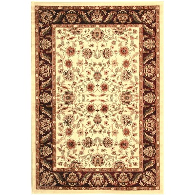 Ivory and Red Traditional Floral Medium Pile Area Rug