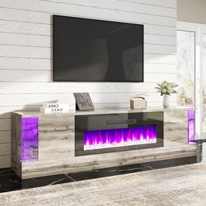 70" LED Lights Entertainment Center with Flip Doors & Corner Glass Decor - 1 of 4