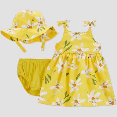 Image of Carter's Just One You® Baby Girls' Floral Dress with Hat - Yellow/White 3M