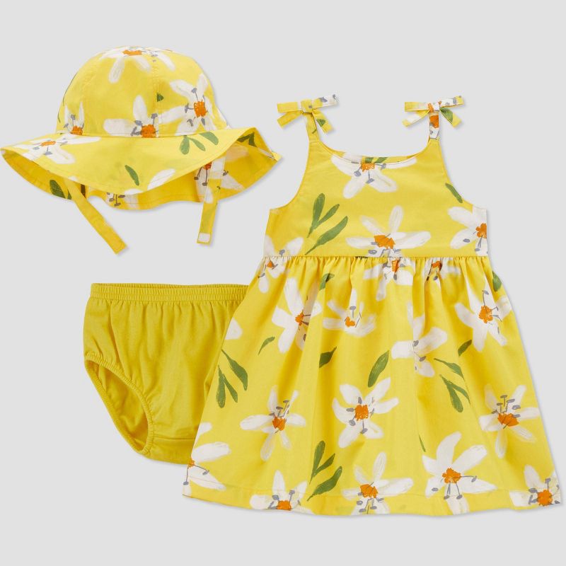 Carter's Just One You® Baby Girls' Floral Dress with Hat - Yellow/White, 1 of 5