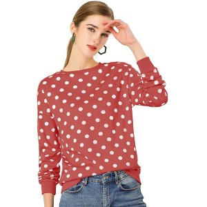 Allegra K Women's Fall Winter Long Sleeve Polka Dots Knitted Pullover Tops - 1 of 4