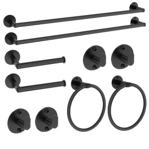 Itopfox 10 Piece Matte Black Bathroom Hardware Set with 2 24 Inch Towel Racks 2 Towel Rings 2 Toilet Paper Holders 4 Hooks - 1 of 4