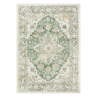 Lahome  Large Floral Border Contrast Short Pile Velvet Rectangular Indoor Area Rug