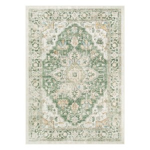 Lahome  Large Floral Border Contrast Short Pile Velvet Rectangular Indoor Area Rug - 1 of 4