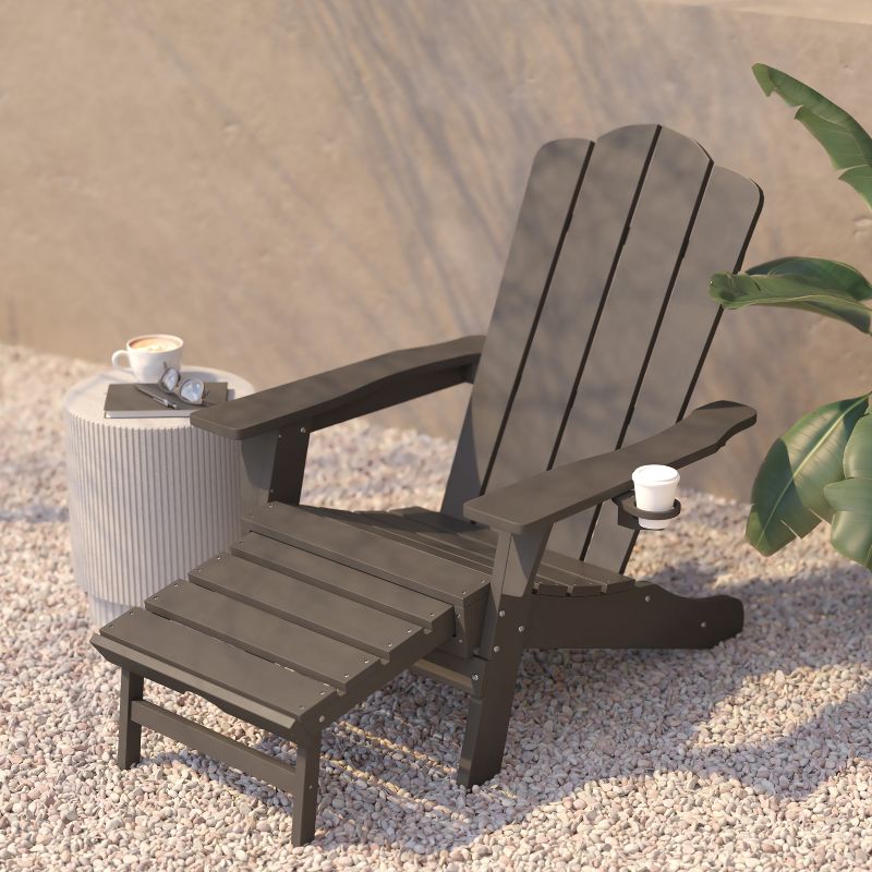 Flash Furniture Newport HDPE Adirondack Chair with Cup Holder and Pull Out Ottoman, All-Weather HDPE Indoor/Outdoor Lounge Chair, Set of 2, 5 of 13