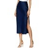 Women's Satin Midi Skirt - High Waist Slit Design with Comfortable Elastic Waistband Navy - 2 of 4