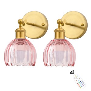 DAKAFUL Vintage Wall Lights with Tulip Glass Shade,Remote-Controlled,Decorative Wall Sconce for Bedroom/Bathroom/Living Room(Pink&Gold) - 1 of 4