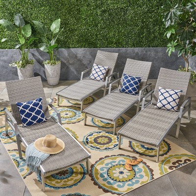 Gray Aluminum and Wicker Outdoor Chaise Lounge Set of 4