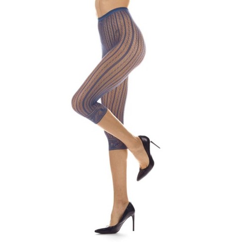 Memoi Moonlight Blue Linear Footless Net Tights - image 1 of 3