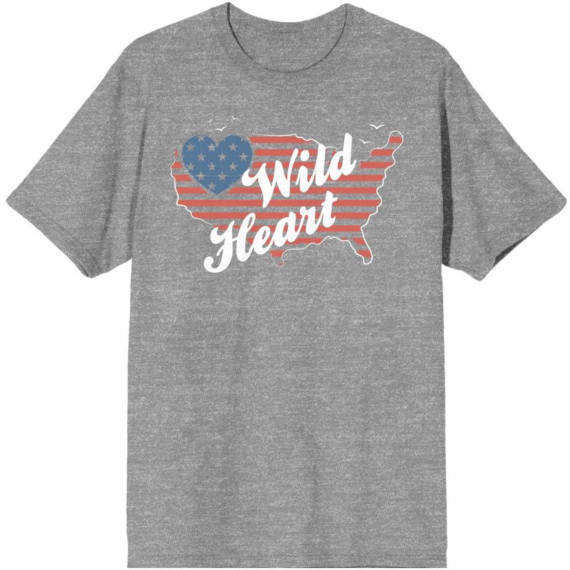 Americana Wild Heart Men's Gray Heather T-Shirt, 1 of 4