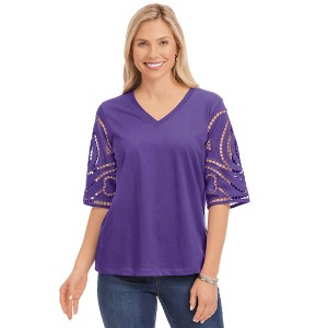 Collections Etc Eyelet Sleeve V-neck Top - 1 of 4