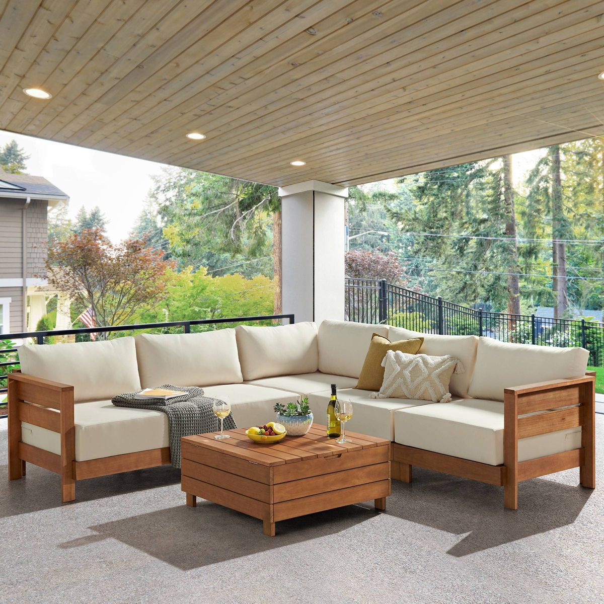 Alaterre Furniture 2pc Barton Outdoor Patio Weather Resistant Furniture Set with Sectional & Lift Top