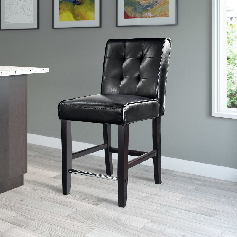 Antonio PU Tufted Counter Height Barstool with Bonded Leather Seat Black - CorLiving, 3 of 5