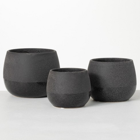 Sullivans Speckled Black Two-toned Ceramic Planters Set Of 3, 6