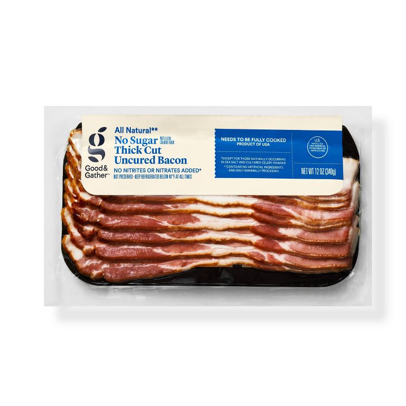 Uncured No Sugar Thick Cut Bacon - 12oz - Good &#38; Gather&#8482;, 1 of 5