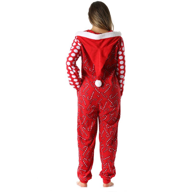 #followme Womens One Piece Christmas Themed Adult Onesie Microfleece Hoody Winter Pajamas, 4 of 5