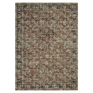 Washable Vintage Living Room Rugs, Distressed Floral Print Non Slip Bedroom Rugs, Low Pile Stain Resistant Accent Large Carpet for Home Office - 1 of 4