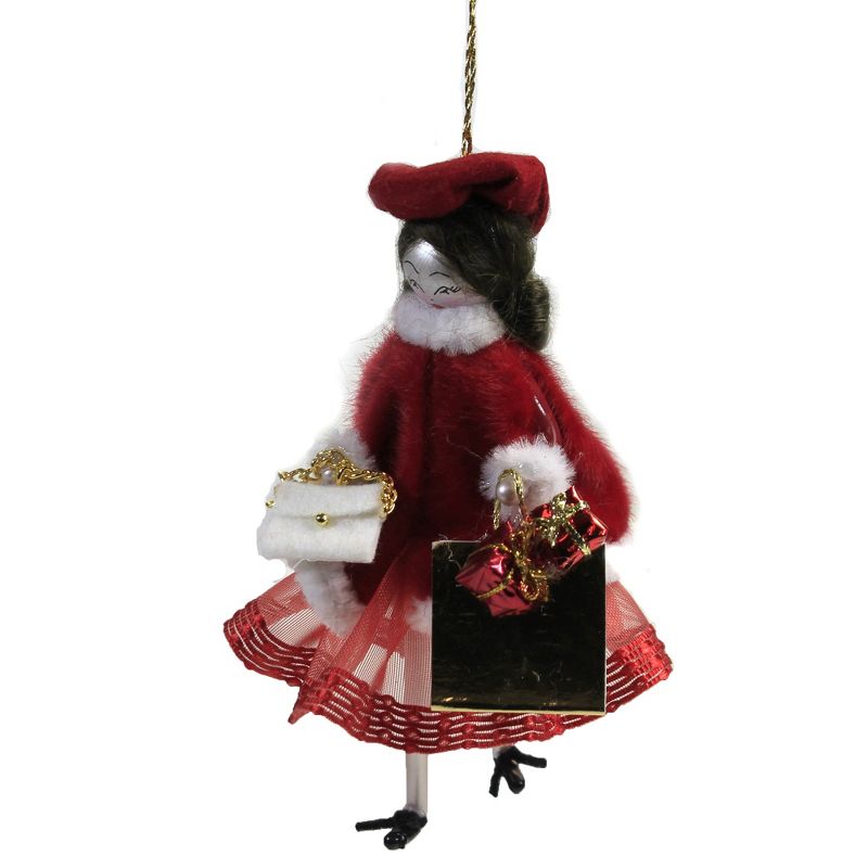 Italian Ornaments 5.25 In Girl In Red & White Cape Ornament Italian Diva Couture Tree Ornaments, 1 of 4
